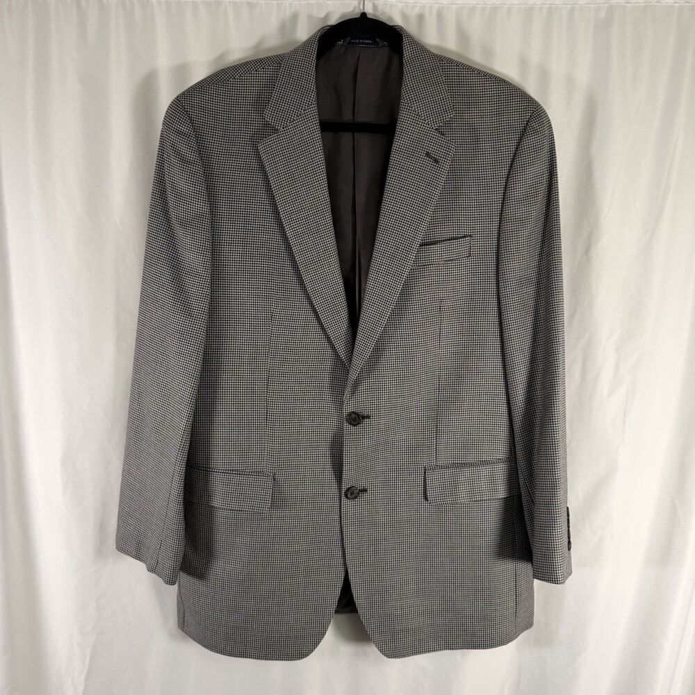 Ralph Lauren Silk Wool Blend Blazer Men's 42L Grey Houndstooth 2 Button Front - Picture 1 of 10